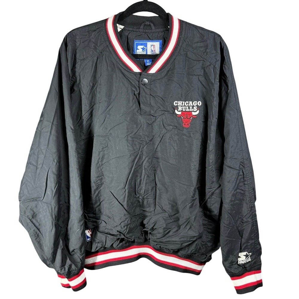 Starter Chicago Bulls Windbreaker Mens XL Black Pullover V-Neck NBA Jacket